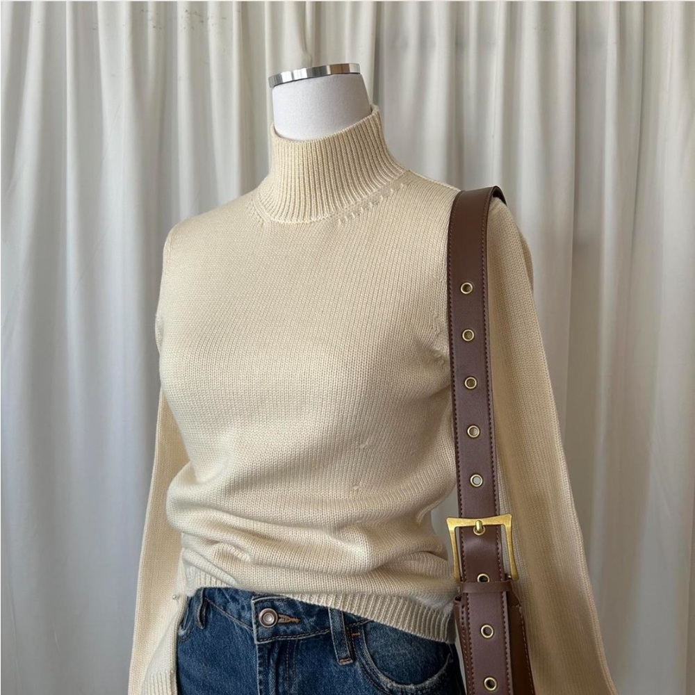Vintage Cream Ann Taylor Italian Merino Wool Mock Neck sweater size XS - Picture 1 of 8